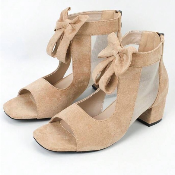 Women's Solid Color Chunky Heel Sandals, Bowknot Decor Pumps, Back Zipper Sz:7 - Picture 2 of 3